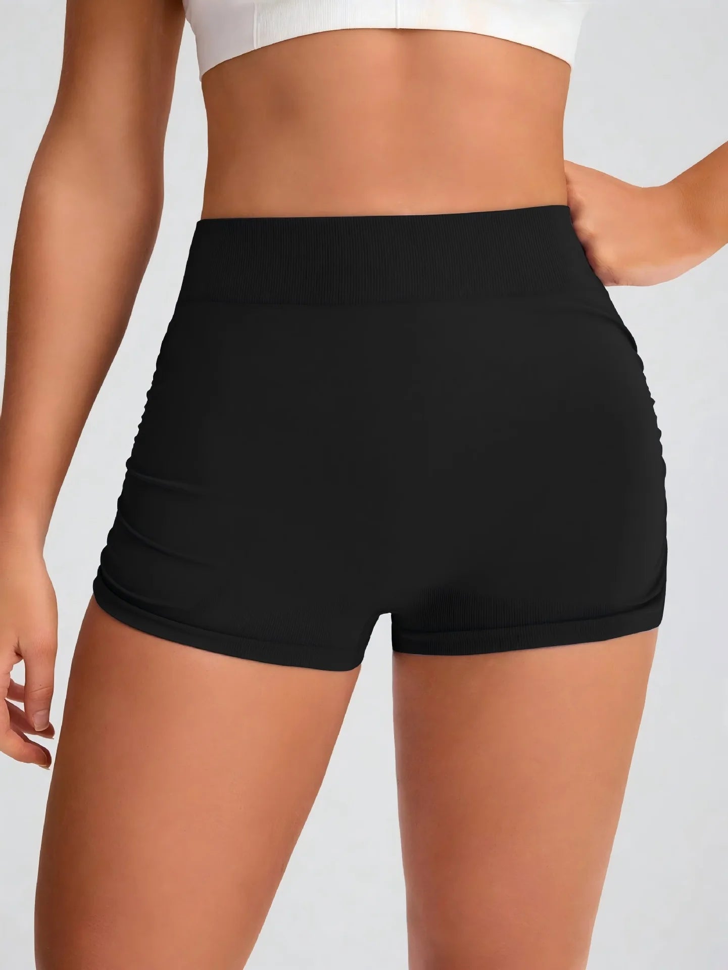 Seamless high-elastic side ruched yoga shorts - women's high-waisted tummy control, butt-lifting, and peach hip shaping