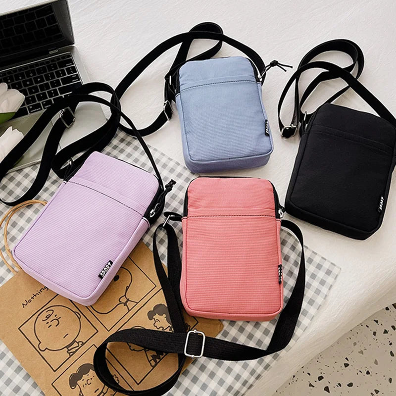 New Fashionable Mini Phone Pouch Square Vertical Tote Bag Simple Shoulder Bag Portable Lightweight Canvas Coin Crossbody Bag