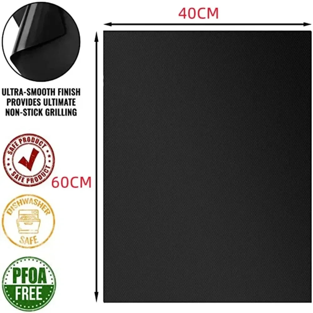 Non-stick grill mat, 60x40 cm, heat-resistant cooking plate, grill cleaning utensil, for electric oven, microwave, gas grill