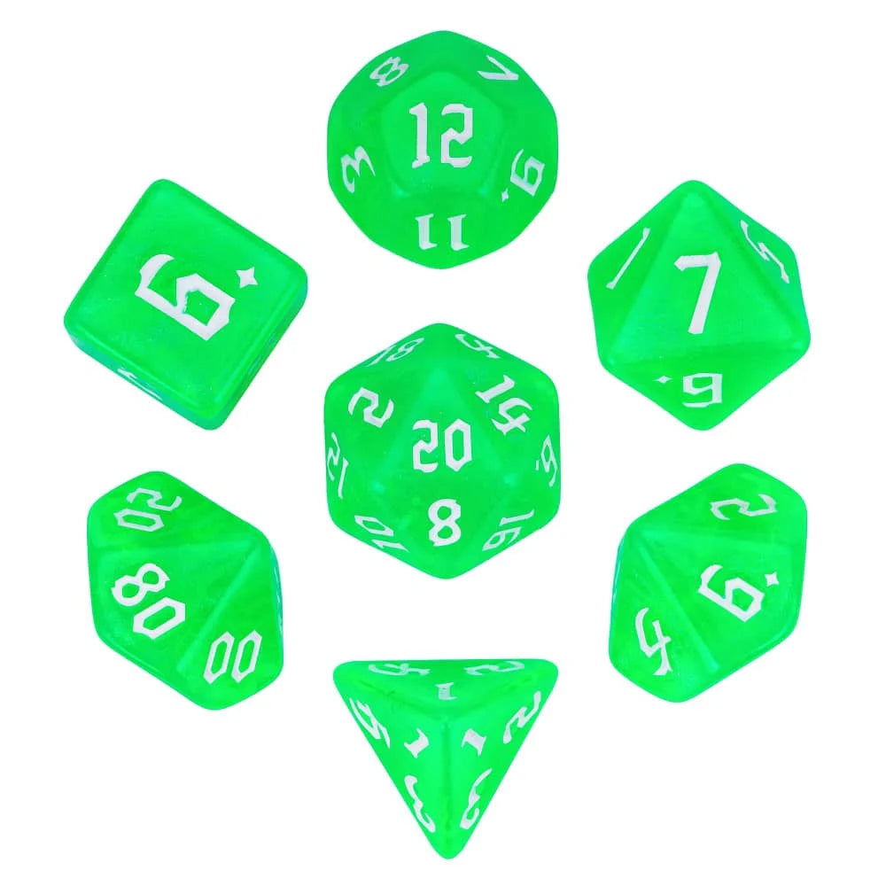 DND Glitter Dice Set 7Pcs/Set Sickle Font D4 D6 D8 D10 D% D12 D20 Polyhedral Dice for Dungeons&Dragons Role Playing Board Games