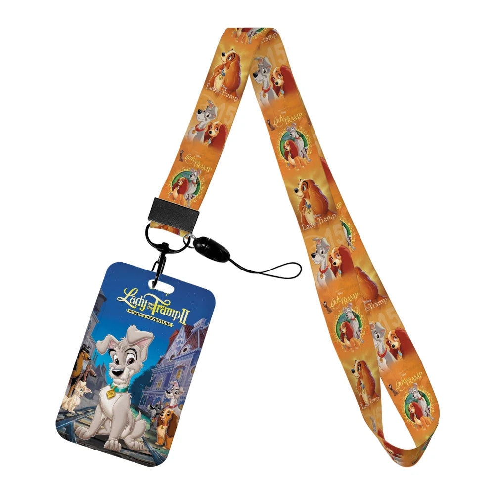 Disney Cartoon Lady and the Tramp Card Holder Anti-lost Neck Strap Lanyard ID Card Pendant USB Badge Clip DIY Keychain Accessory