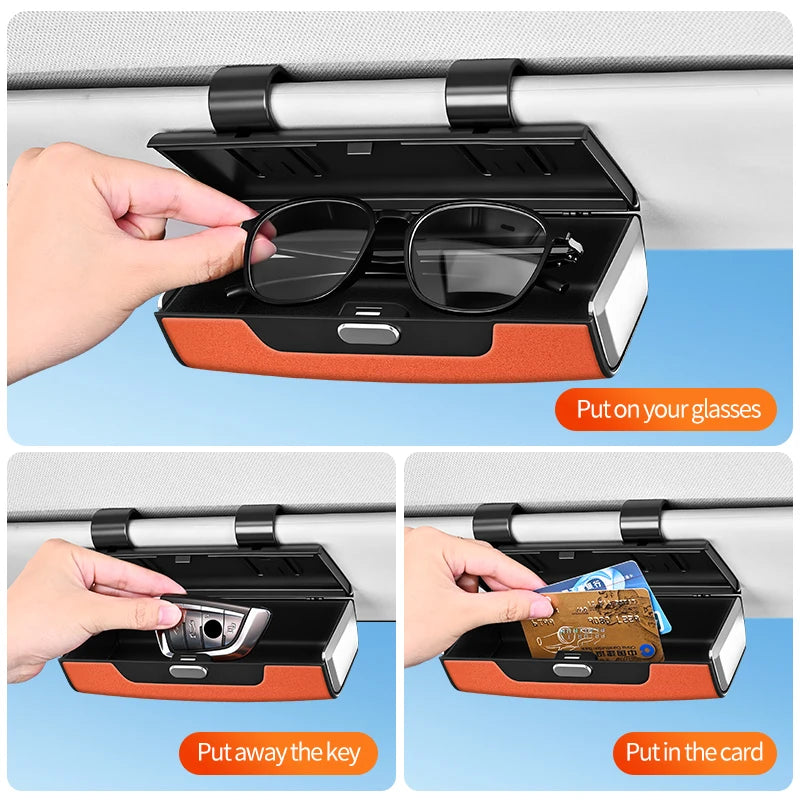 New Car Mounted Glasses Case Universal Sun Visor Sunglasses Holder Storage Box Card Receipt Key Storage Box Car in