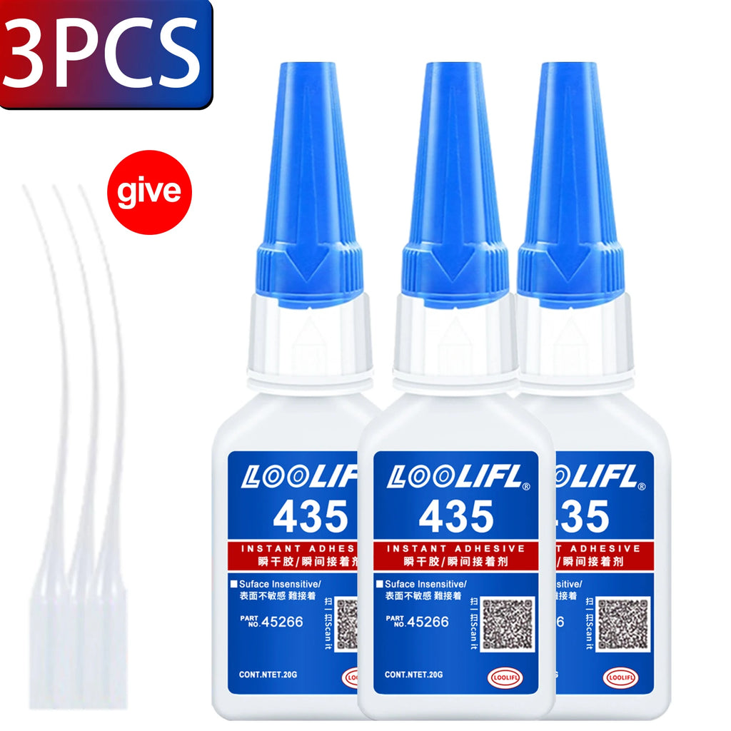 LOOLIFL 435 Multi-Purpose Super Glue Cyanoacrylate Adhesive Instant Fast Adhesive Rubber Wood Glass Stronger All Bonding Tool