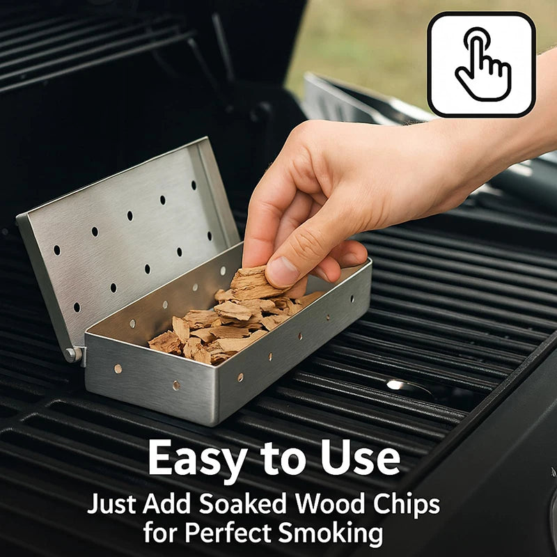 1pcs Stainless Steel Smoked Box Barbecue Sawdust Smoked Box Adds Smoked Barbecue Flavor To Gas Or Charcoal Grills