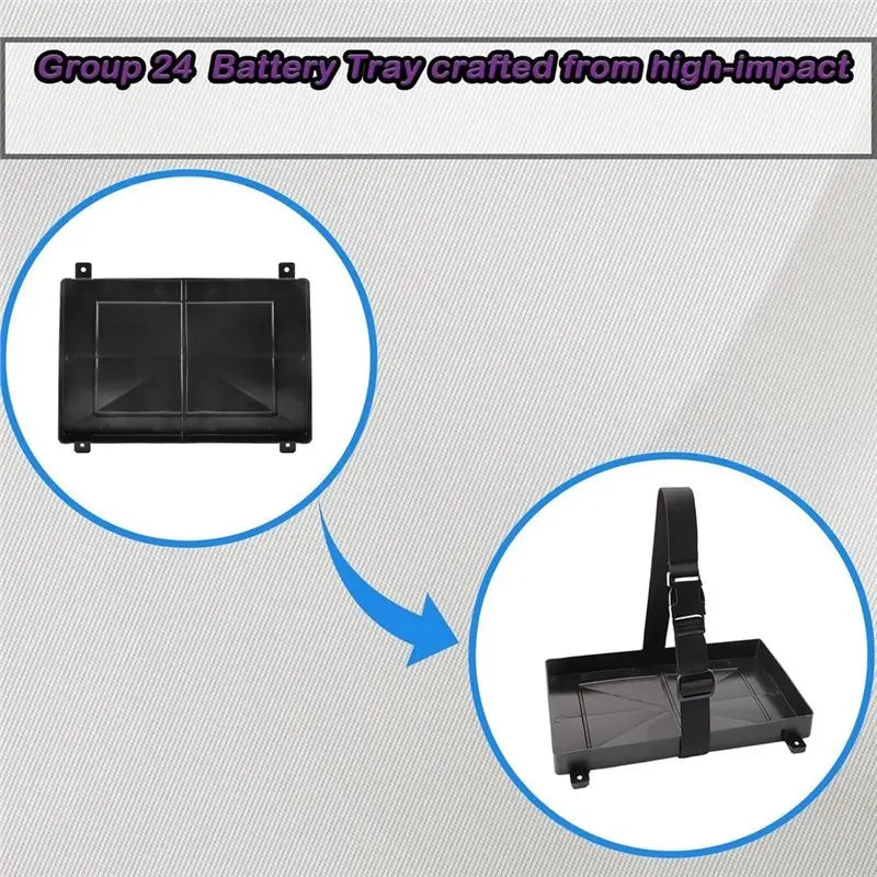 Group 24 Battery Tray Heavy Duty Battery Holder Automotive Marine Boat RV Batteries 24 Series Battery Strap