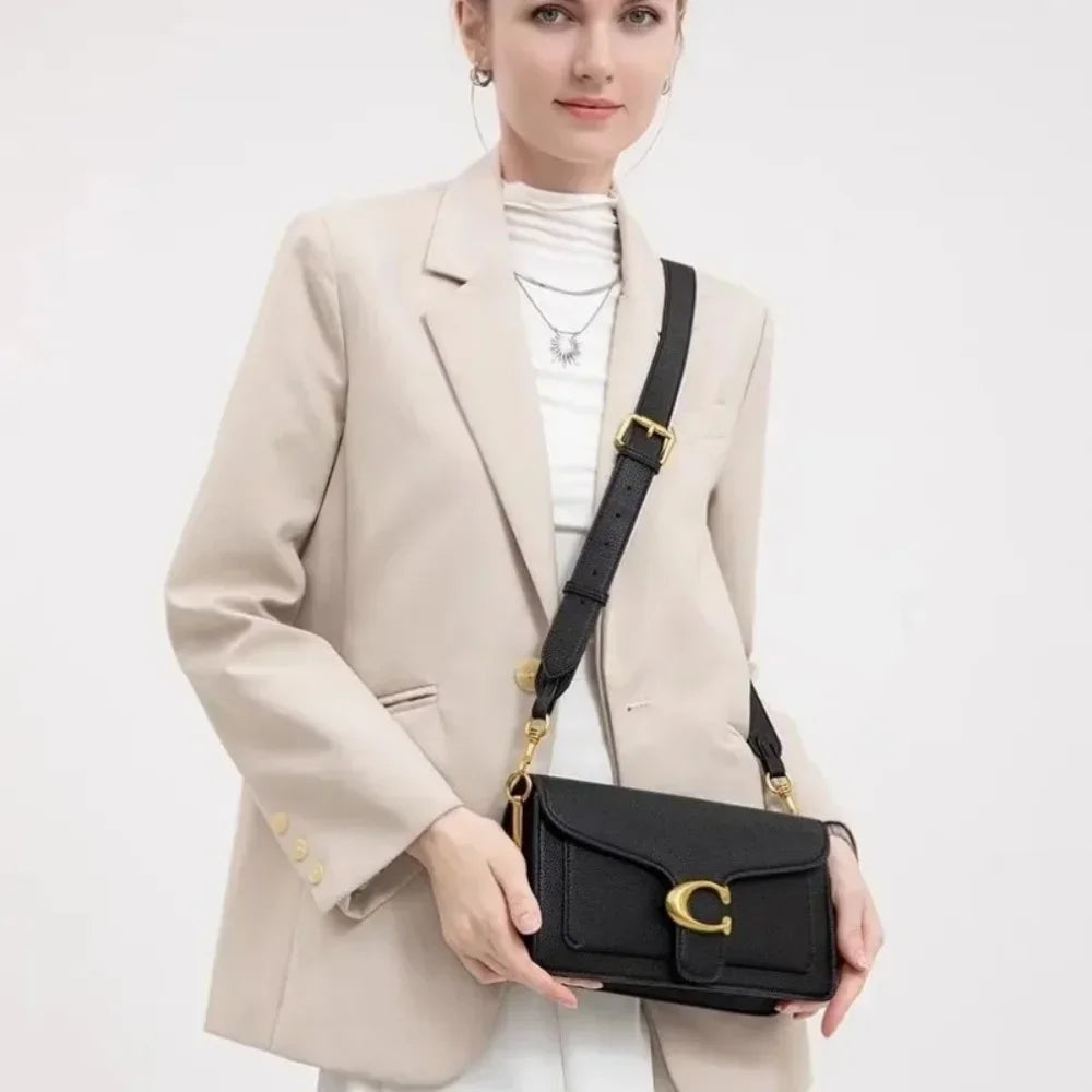 Logo Flap Envelope Bag Minimalist Leather Crossbody Bag for Women Work Evening Shoulder Purse with Adjustable Strap Bags