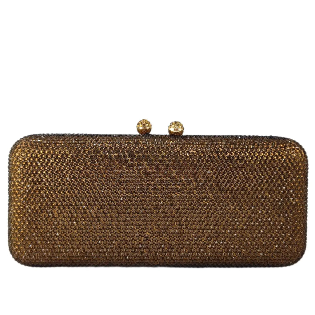 Boutique De FGG Women Brown Crystal Evening Bag Formal Party Dinner Rhinestone Handbags and Purses Bridal Diamond Clutch Purse