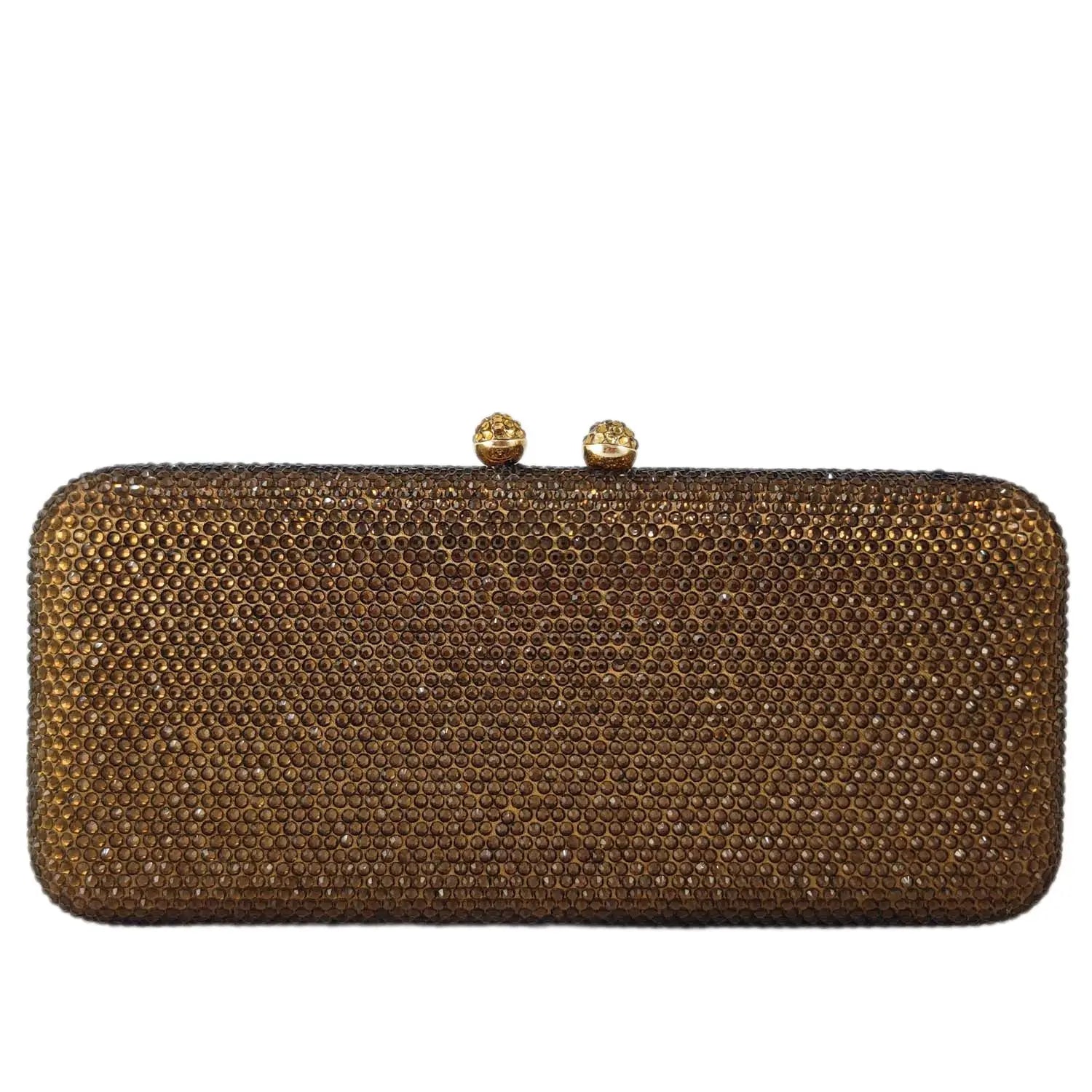 Boutique De FGG Women Brown Crystal Evening Bag Formal Party Dinner Rhinestone Handbags and Purses Bridal Diamond Clutch Purse
