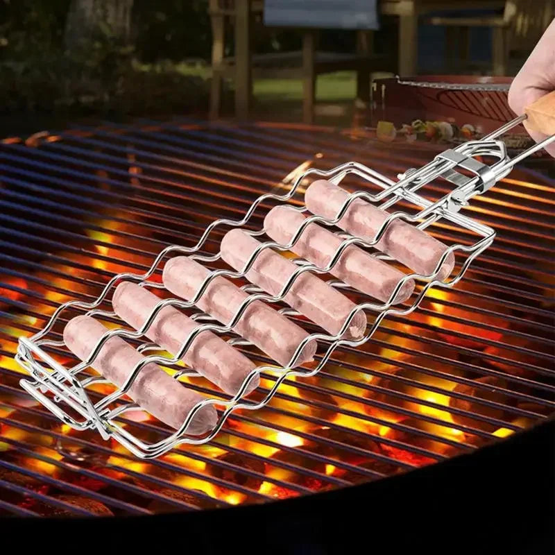 Grilling Basket Metal Mesh Barbecue Sausage Grilling Rack Net Picnic Camping BBQ Net Home Kitchen Barbecue Grilling Accessories