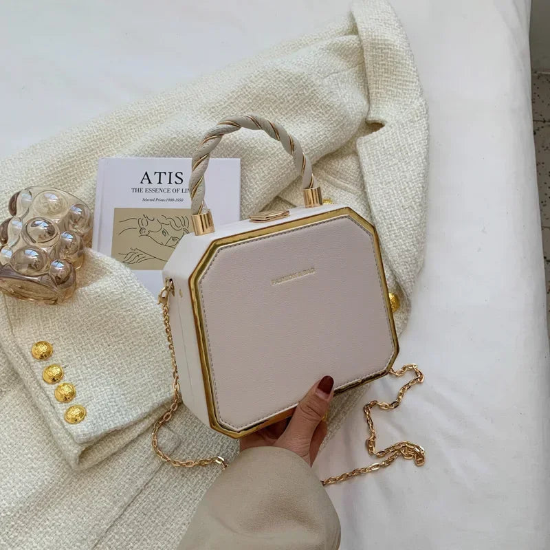 Hard Box Shape PU Leather Crossbody Bag with Short Rope Handle for Women 2022 Shoulder Handbags and Purses Lady Travel Cute Tote