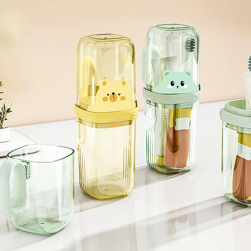 Cartoon Cup Lid Integrated Toothbrush Box Travel Portable Elephant Toothpaste Toothbrush Holder Student Dormitory Holder