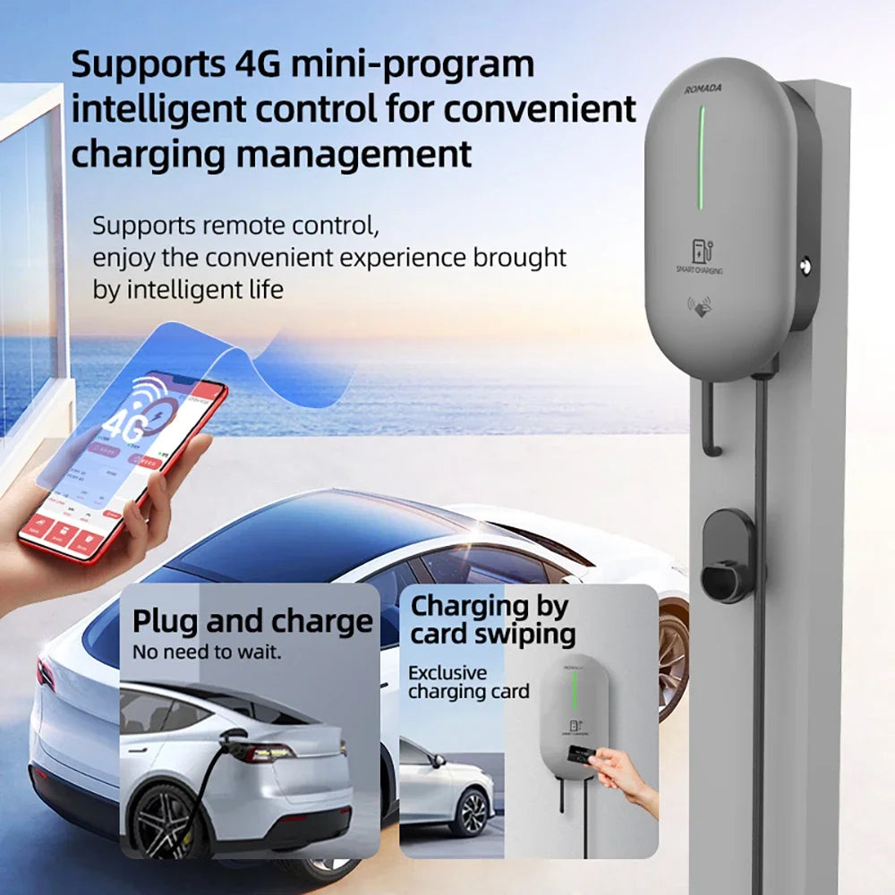 ROMADA EV Charger IEC62196 Type2 EVSE Wallbox 32A 7 KW 1Phase Adapter Bluetooth APP Control for Electric Vehicle Car With CE