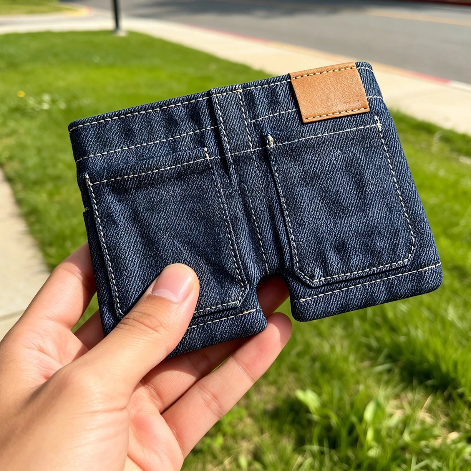 Compact Folding Card Holder Large Capacity Funny Jorts Style Denim Shorts Purse Slim Folding Card Holders for Novelty Gag Gift