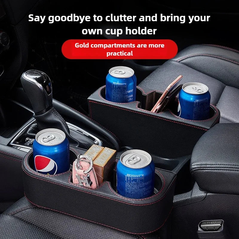 Car Leather Cup Holder Tray Side Pocket Vehicle for Benz BMW Genesis Sorento Santa Fe Palisade Grandeur Gap Car Cup Holder
