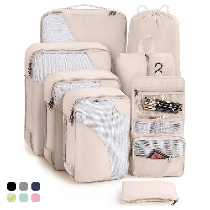 Good Quality 8 Pieces Suitcase Organizer Pouch Visual Mesh Packing Cubes Tear-resistant Clothing Storage Bags with Toiletry Bag
