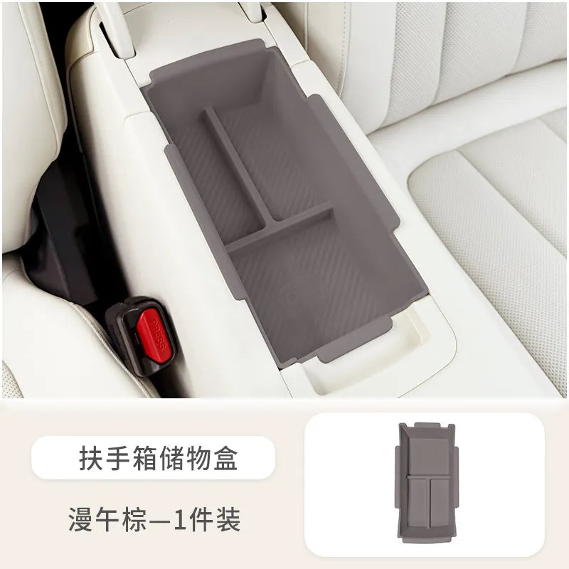 For 2026 GWM ORA 5 Dawn White Armrest Storage Box Under Console Organizer Cup Holder Phone Slot Storage Tray Interior Accessory