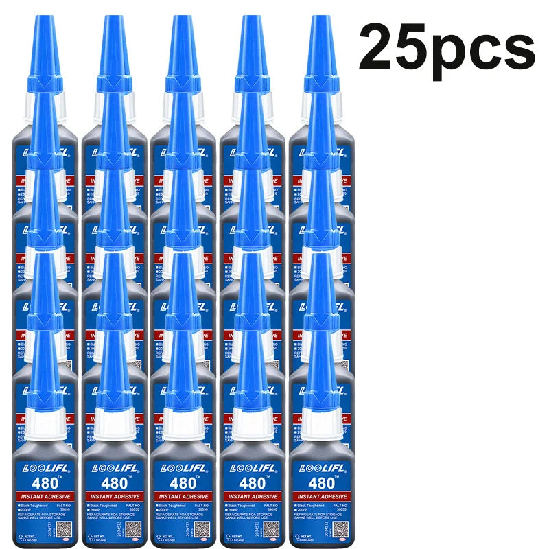 0.7Oz-20G 480 Black Ultra-Fast-Drying Black Cyanoacrylate Plastic Wood Metal Tire Rubber Shoe Tire Liquid Strong Adhesive Repair Glue Includes 1-25 Pieces of Glue Tubes