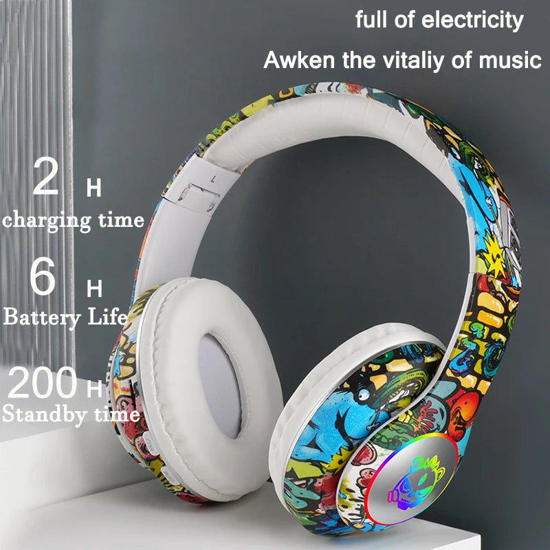 Wireless Headset Flash Light Kids Ear Headphones with Mic Bluetooth Headsets Stereo Music Game Headphone Girls Boys Gift