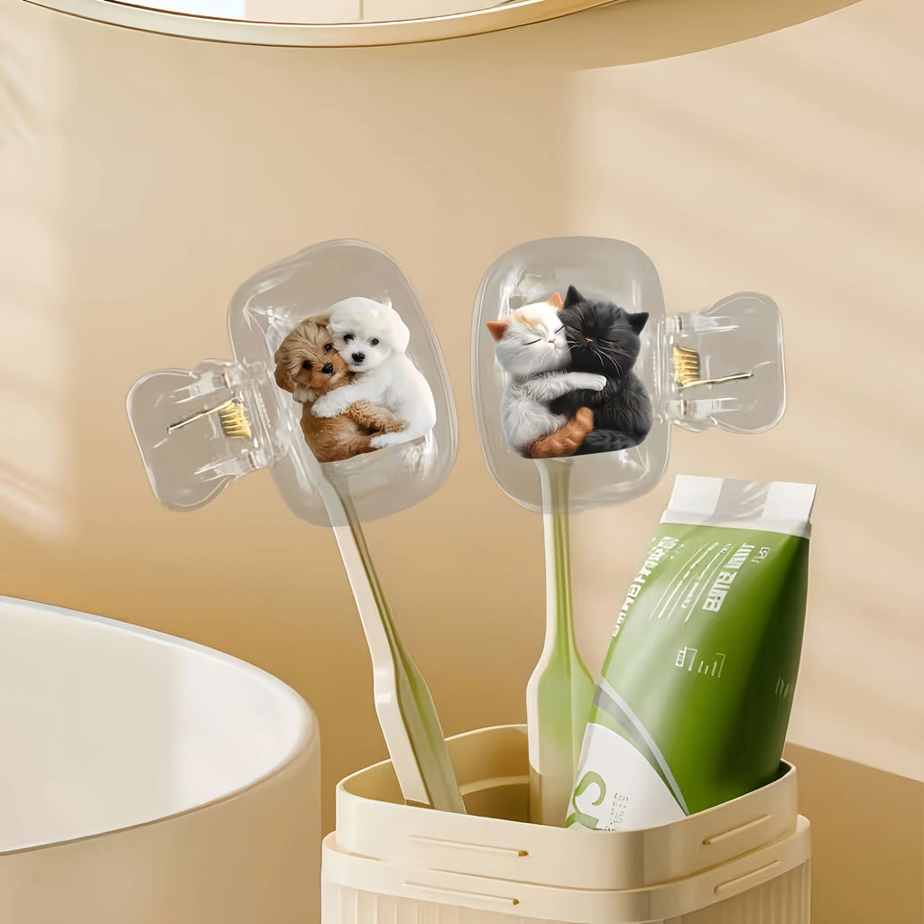 2pcs Cute Kitten Puppy Toothbrush Holders For Home And Travel Use Cute Party Holiday Souvenir Gifts For Family Women Friends