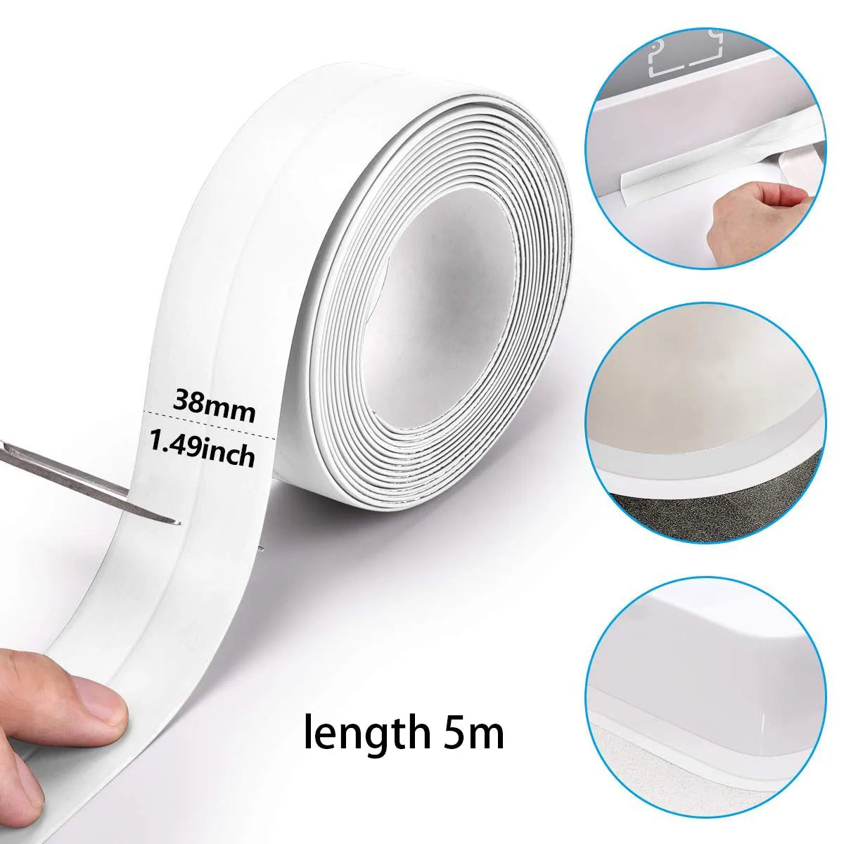 Caulk Tape Self Adhesive Waterproof, Bathroom Caulking Strip Floor Tile Toilet Tub Baseboard Trim, DIY Renter Friendly Decor
