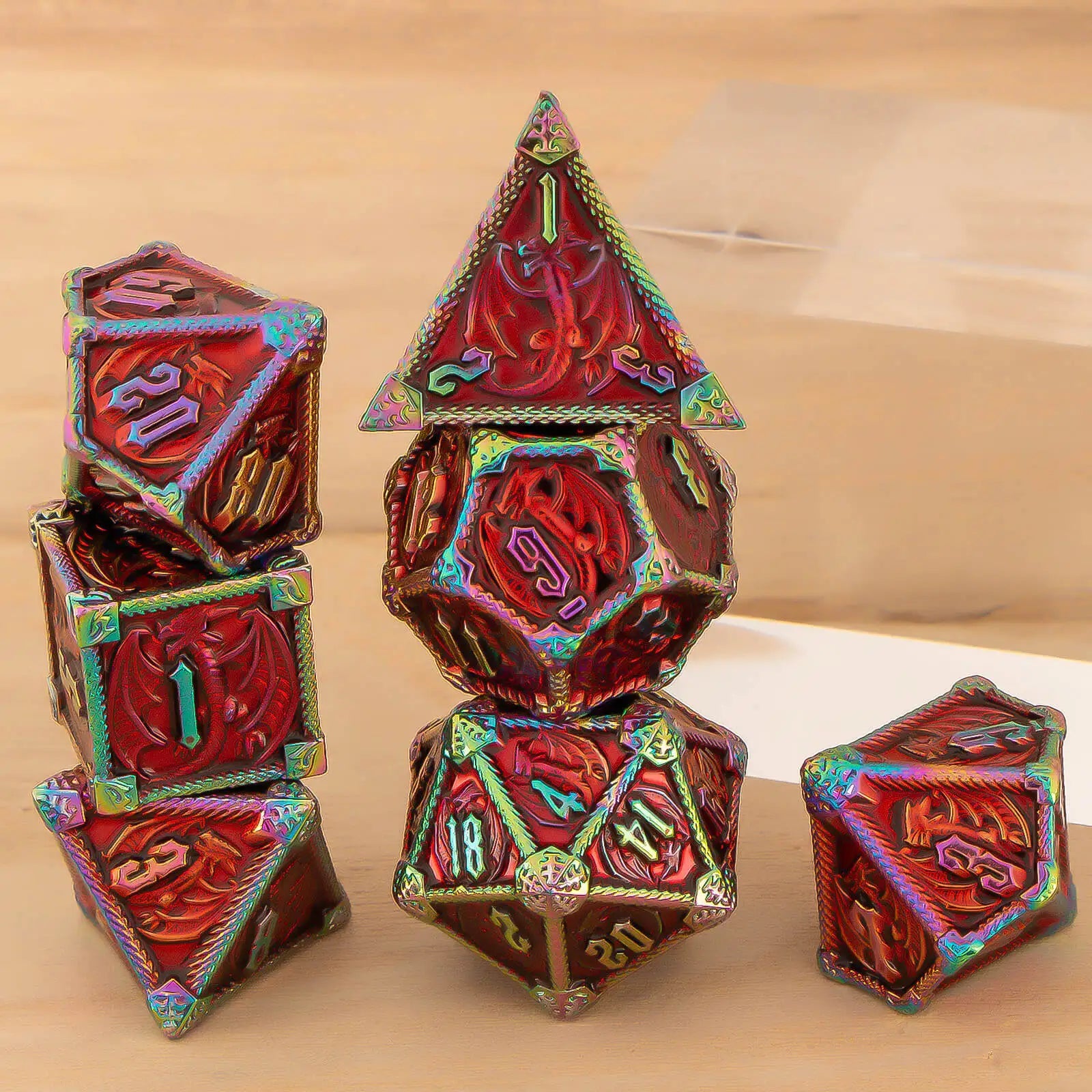 DND Metal Dice Set 7pcs – Polyhedral RPG D&D D20 D12 D10 D8 D6 D4 / Ensemble 7 dés métalliques DND – Polyédriques RPG jeux de rôle