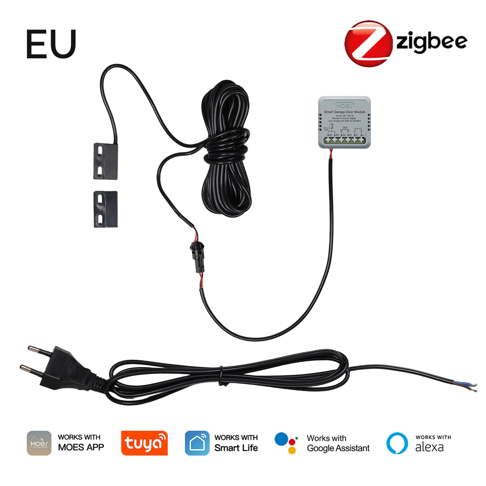 MOES Zigbee Garage Door Controller Module, Works with Tuya/Smart Life, Alexa & Google Home Voice Control, Smart App Remote