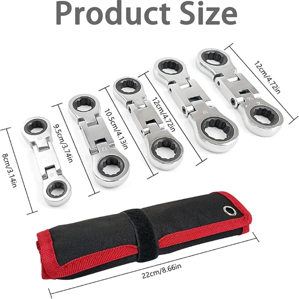 Dual-Drive Ratchet,5 Pack Stubby Wrenches Set,3/4“ Inch Retractable Ratchets Wrenches Set for Narrow Spaces