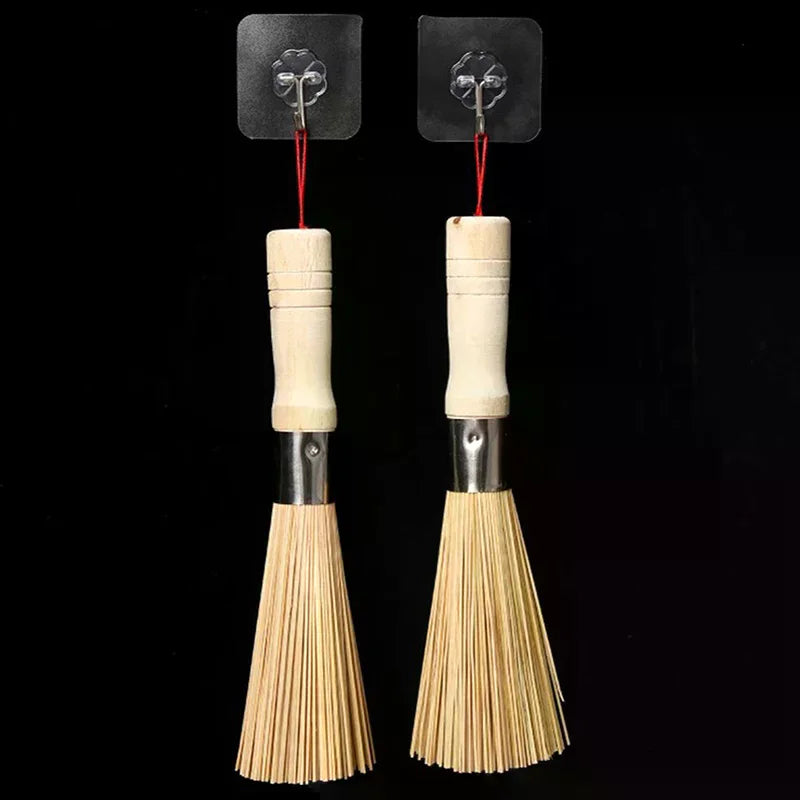 Natural Bamboo Pot Brush Long Handle Wok Cleaning Brush Dish Brush Kitchen Tool Supplies For Home Restaurant
