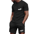 2026 new summer men's T-shirt+shorts set printed fashionable casual round neck pullover, breathable quick running sports shorts