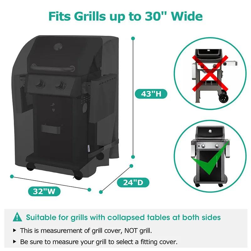 32 Inch Black BBQ Cover Rainproof Gas Barbecue Stove Hood with Folding Side Table Outdoor Oven Protection 210D Cloth Grill Cover