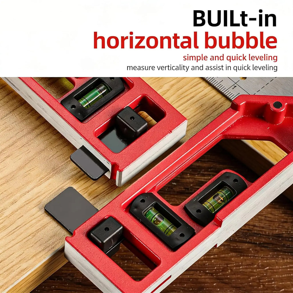Professional Measuring Instrument with Dual Axis Level Bubble and Multiple Angled Hole Designs for Carpentry Projects