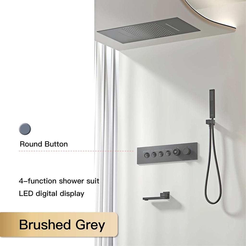 Luxury Black Brass Shower System Wall-Mounted LED Digital Display Design Cold & Hot Dual-Control 4-Function Ceiling Shower Tap