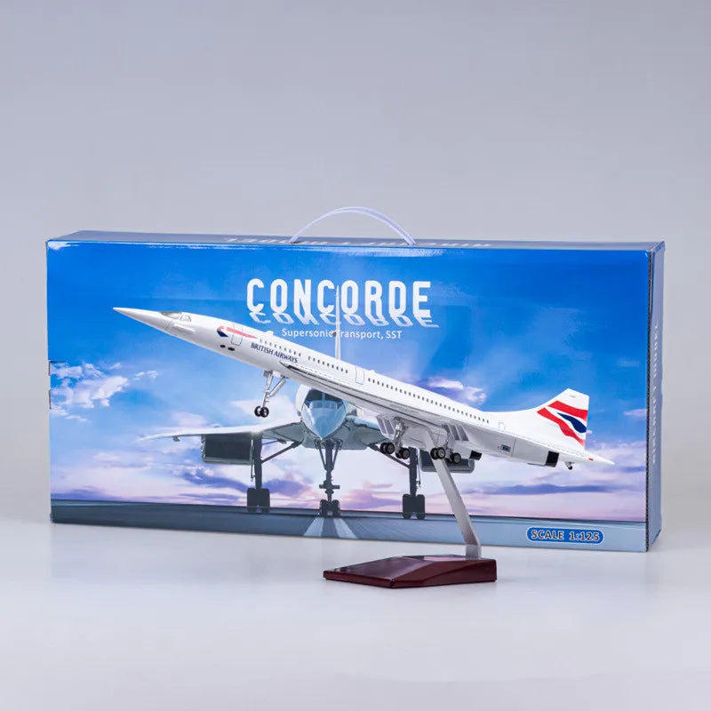 1:125 Scale Diecast British Airways Concorde Resin Airplane Airbus With Light And Wheels Toy Plane Collection Display Gifts