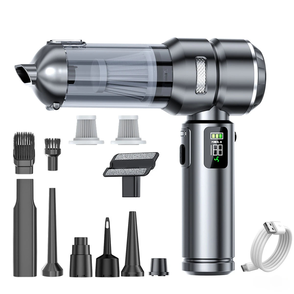 Portable Handheld Car Vacuum Wireless Suction Blower Duster Built-in LED Light Brushless Motor For Auto Household Cleaning