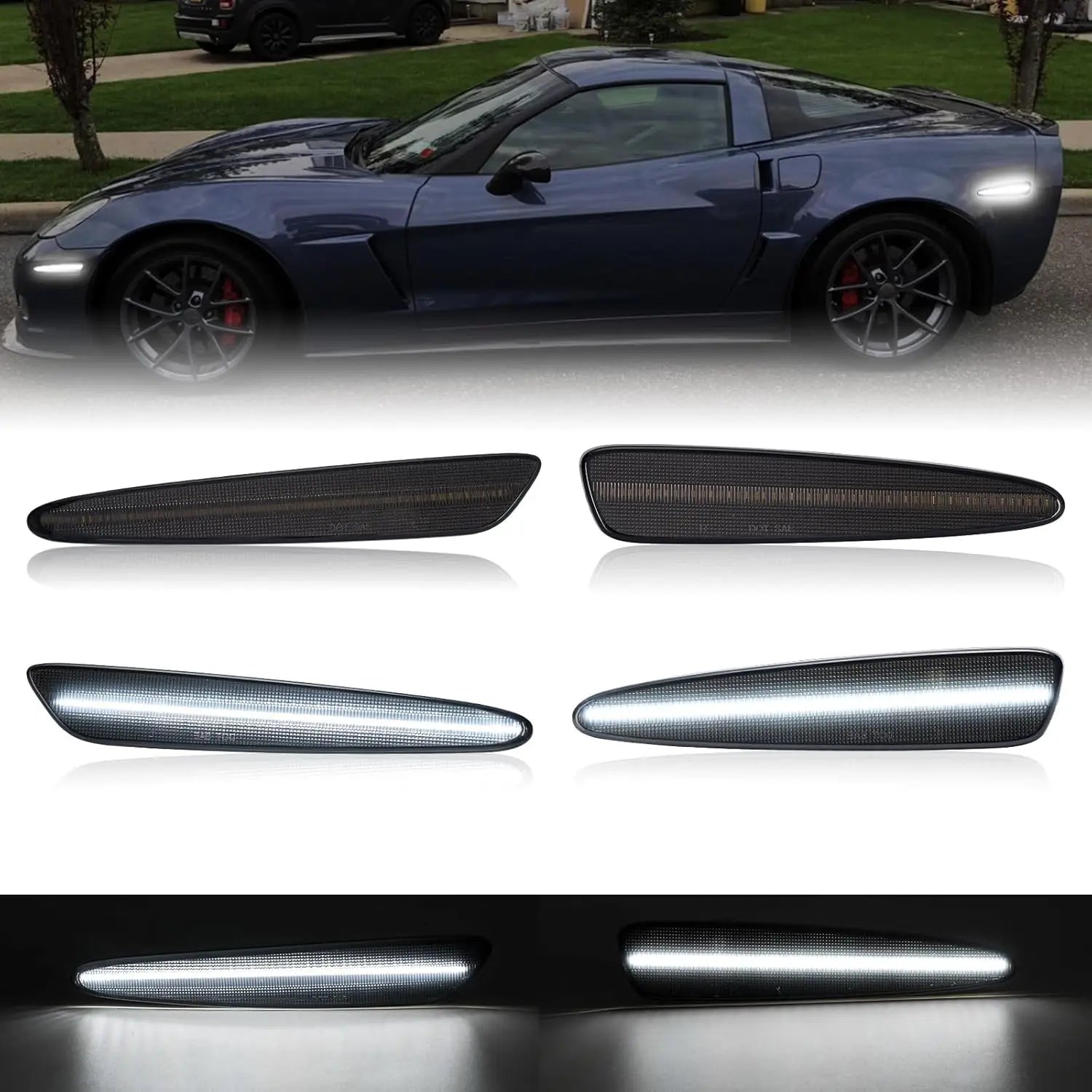 For Chevrolet Chevy Corvette C6 2005-2013 White LED Side Marker Light Smoke Lens Front Rear Auto Turn Signal Lamp 12V