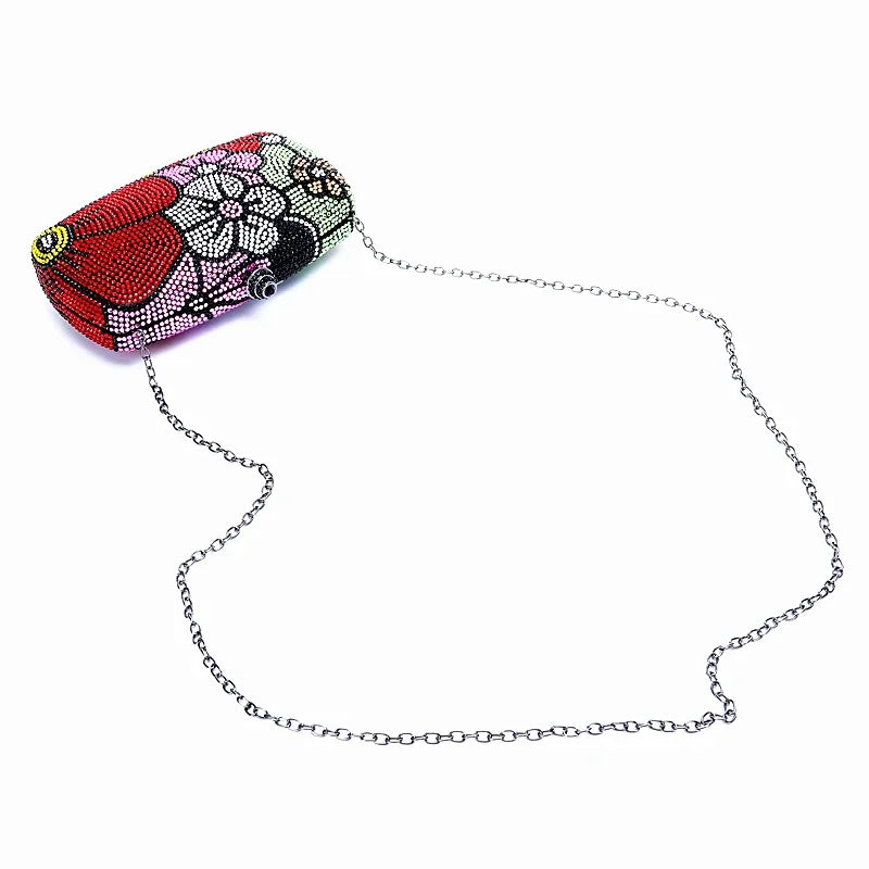 Women's Multi-Flower Rhinestone Clutch Luxury Diamond Wedding Purse Crystal Dinner Handbag Designer Party Stones Minaudiere Bag
