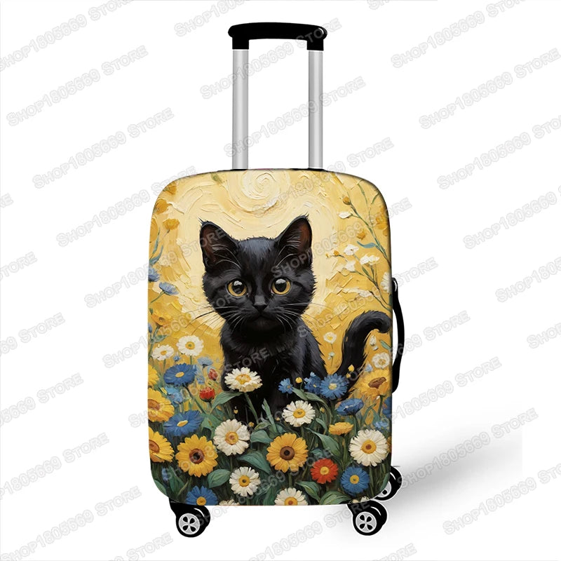 Oil Painting Van Gogh Black Cat Luggage Covers for Travel The Starry Night Suitcase Covers Trolley Case Protective Cover Gift