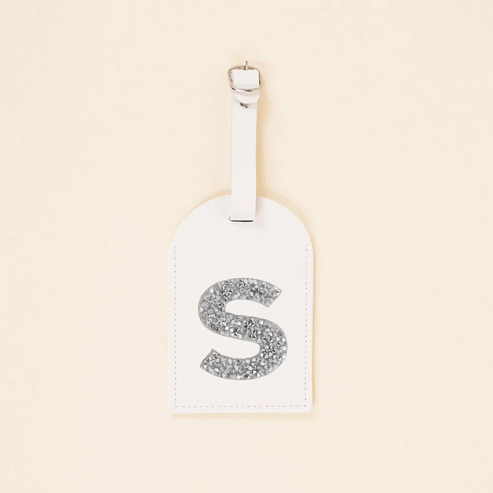 A-Z Rhinestone Monogram Leather Luggage Tag Suitcase Label Baggage Boarding Bag Tags Name ID Address Holder Travel Accessorie
