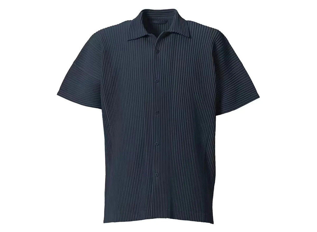Miyake Pleated Short Sleeve Shirt Men's 2026 Classic Pleats Top Short Sleeve Summer Loose Plisse Jacket Loose Plus Size Fold Top