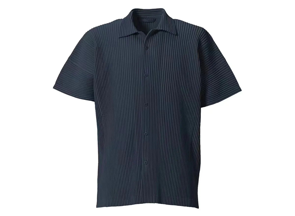 Miyake Pleated Short Sleeve Shirt Men's 2026 Classic Pleats Top Short Sleeve Summer Loose Plisse Jacket Loose Plus Size Fold Top