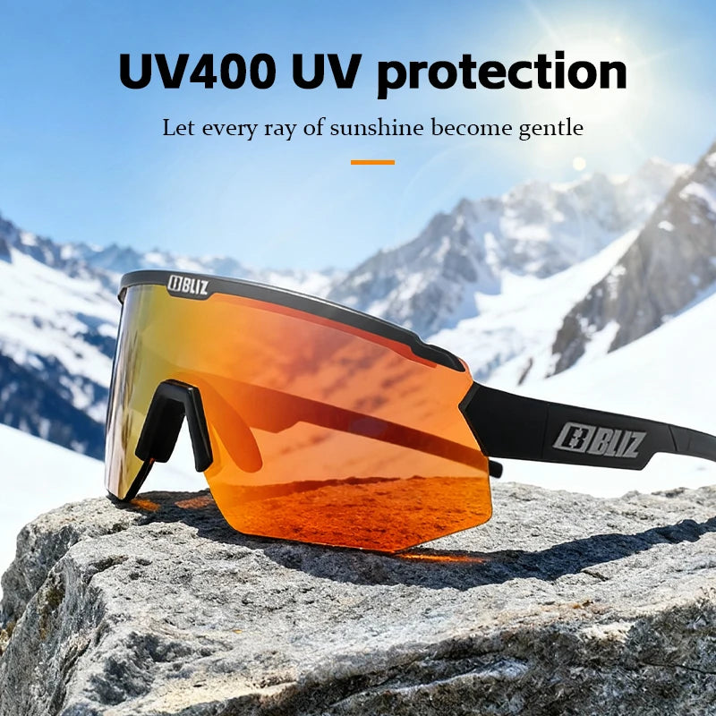 B BLIZ Breeze Unisex UV400 Photochromic Sports Sunglasses, Windproof Cycling Running Glasses with Replaceable Lenses for Outdoo