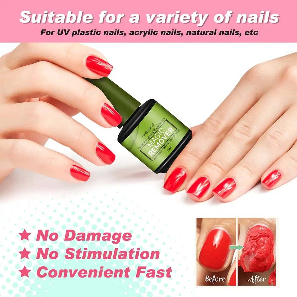 Magic Fast Nail Gel Polish Remover Not Harm Nails Clean UV Soak Off Semi Permanent Varnish Nail Art Removal Tools Manicure 15ml