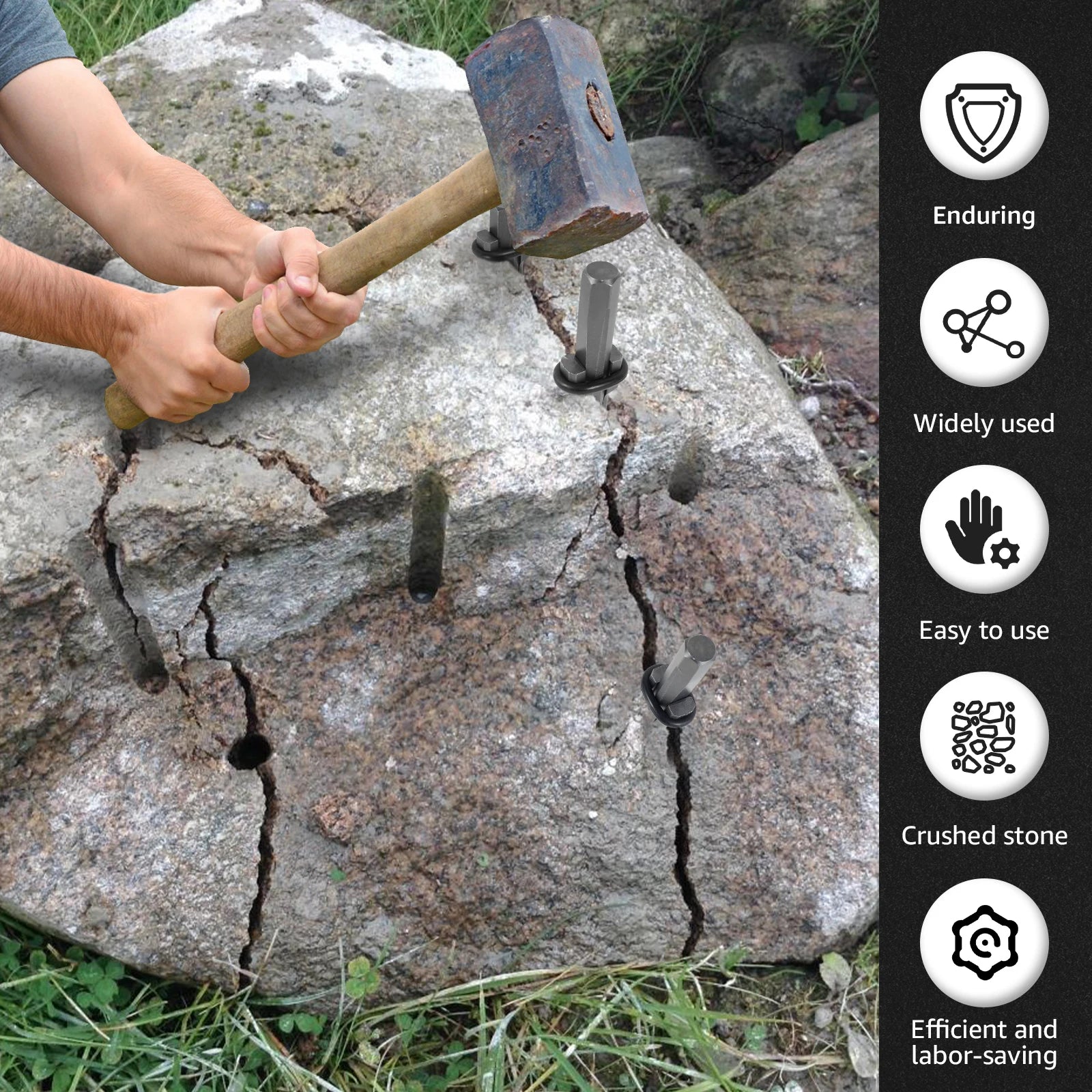 5/10Pcs Stone Splitting Tool Heavy Duty Steel Rock Splitters with Feathered Shims And Drill Guide for Granite Marble Demolition