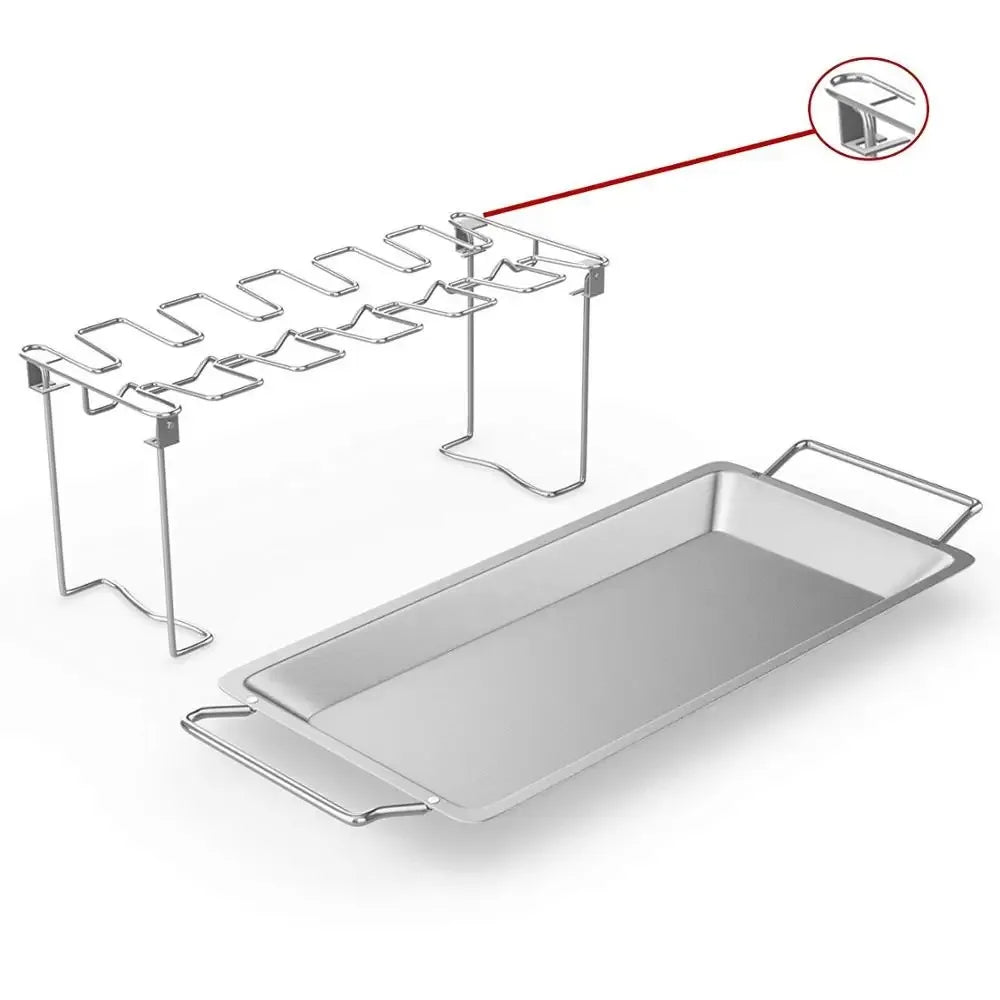 BBQ Chicken Wing Leg Rack – Stainless Steel Grill Roaster Stand Oven / Support BBQ ailes et cuisses – Grille en acier inoxydable four et barbecue