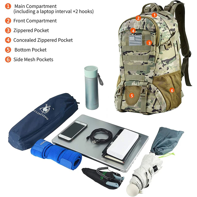 Men Tactical Backpacks Outdoor 35L Large Capacity Man 3 Days Molle Hking Bags For Outdoor Trekking Camping Backpack Travel Bag