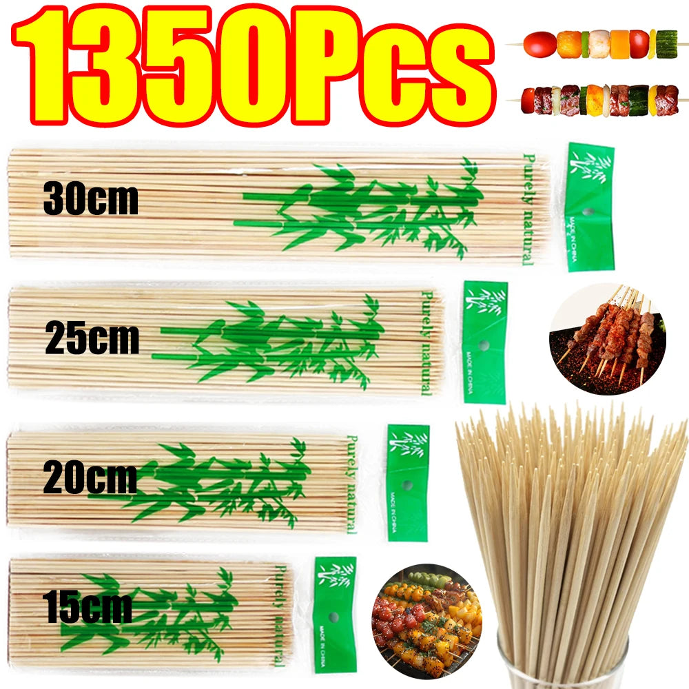 90-1350Pcs Disposable BBQ Bamboo Sticks 15/20/25/30cm for Grilling, Fruit, Kabob,BBQ, Barbecue, Kitchen, Camping, Outdoor