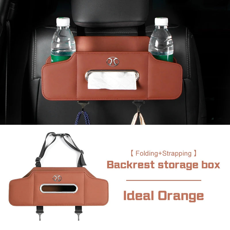 For BAIC X7 X35 X55 X65 X75 Beijing BJ20 EV5 BJ40 BJ80 D60 Car Seat Storage Box with Hook Leather Tissue Bag Drinks Cup Holder