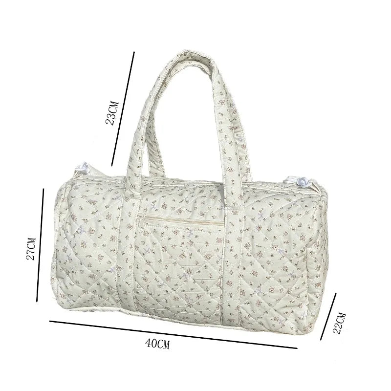 Tiny Floral Quilted Duffle Bag with Luggage Sleeve,Detachable Shoulder Strap Soft  Large Capacity Handbag for Women Short Travel