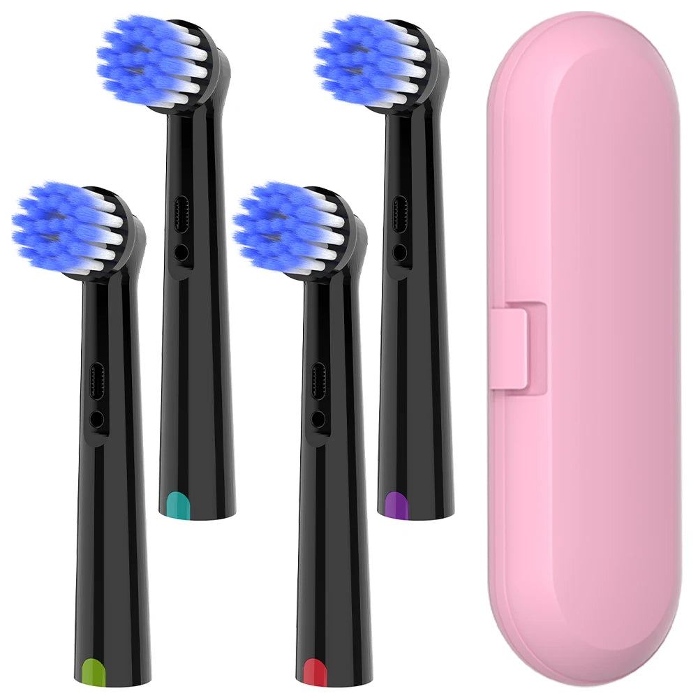 Electric Toothbrush Travel Container and 4x Ultra Soft Replacement Brush Heads, Compatible with Oral B Electric Toothbrush