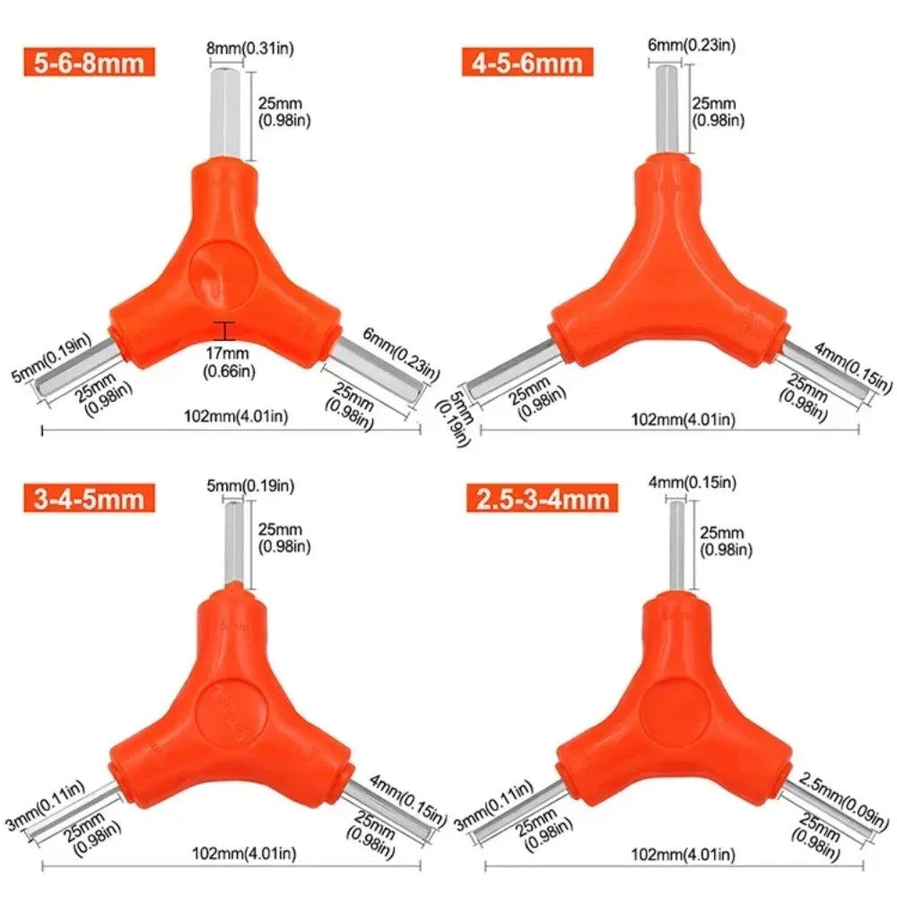 3 in 1 Hexagonal Wrench Set 2.5/3/4/5/6/8mm Carbon Steel Manual Tools Bicycle Maintenance Key Ring Tool Kit